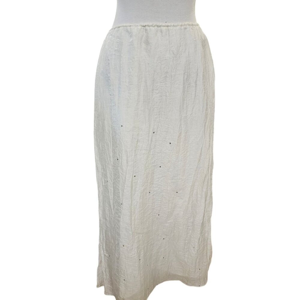 Y2K Zum Zum Ivory Formal Long Skirt Rhinestones Crinkle Taffeta Sz M/L/XL‎ Fairy